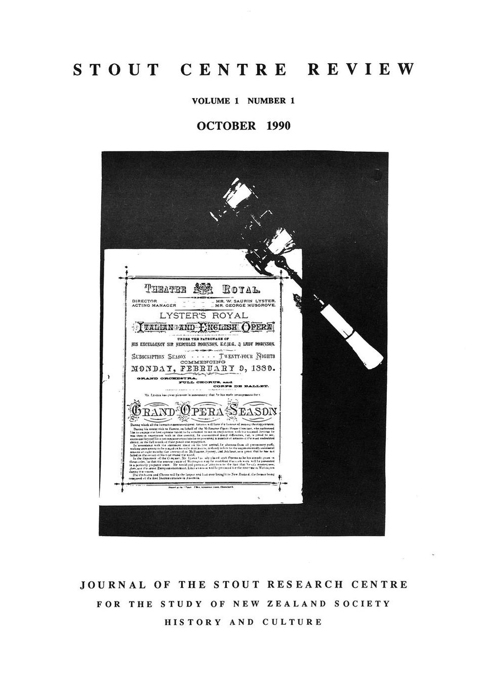Cover of Stout Centre Review, 1990, V. 1, N. 1.