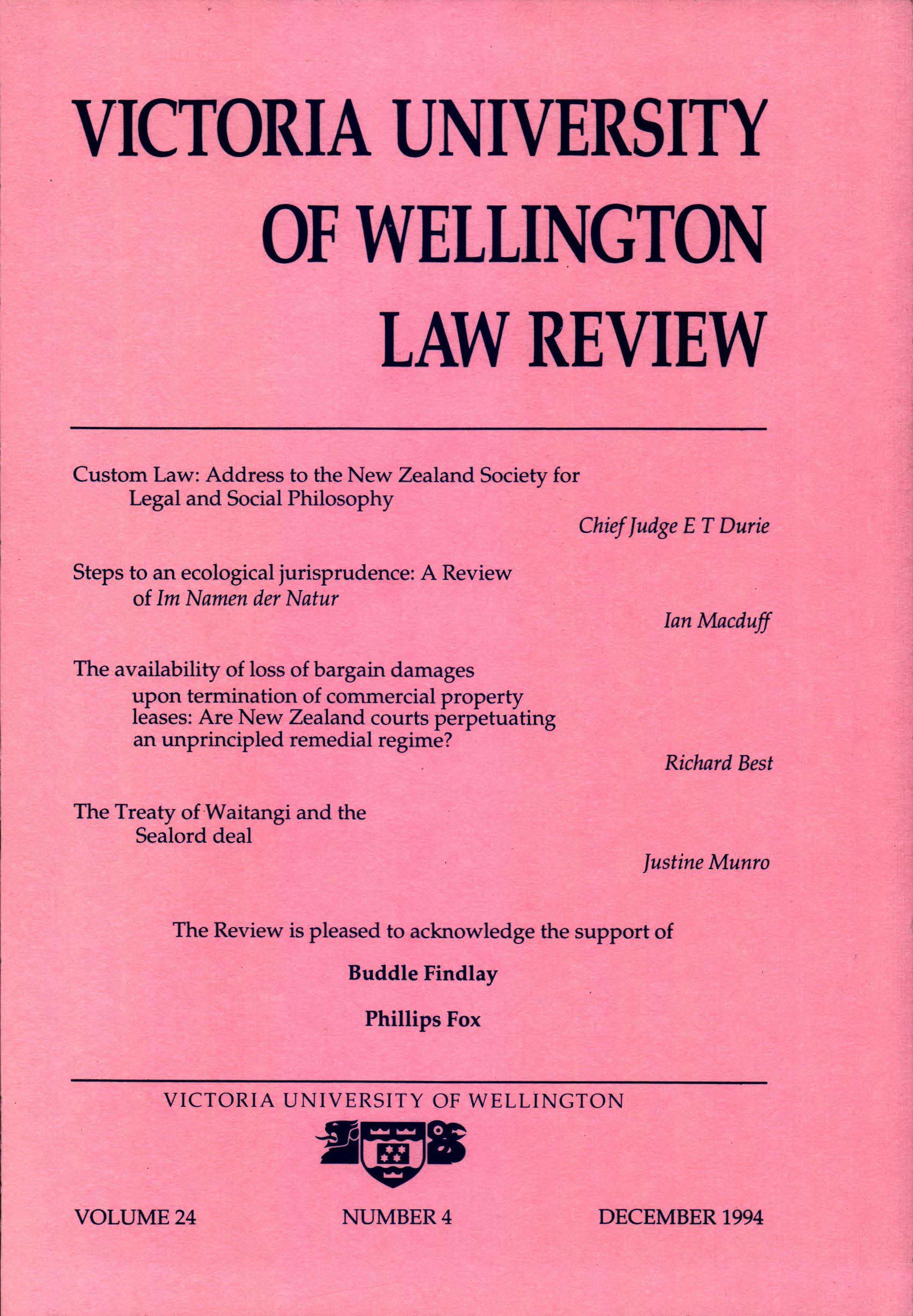					View Vol. 24 No. 4 (1994): Victoria University of Wellington Law Review
				