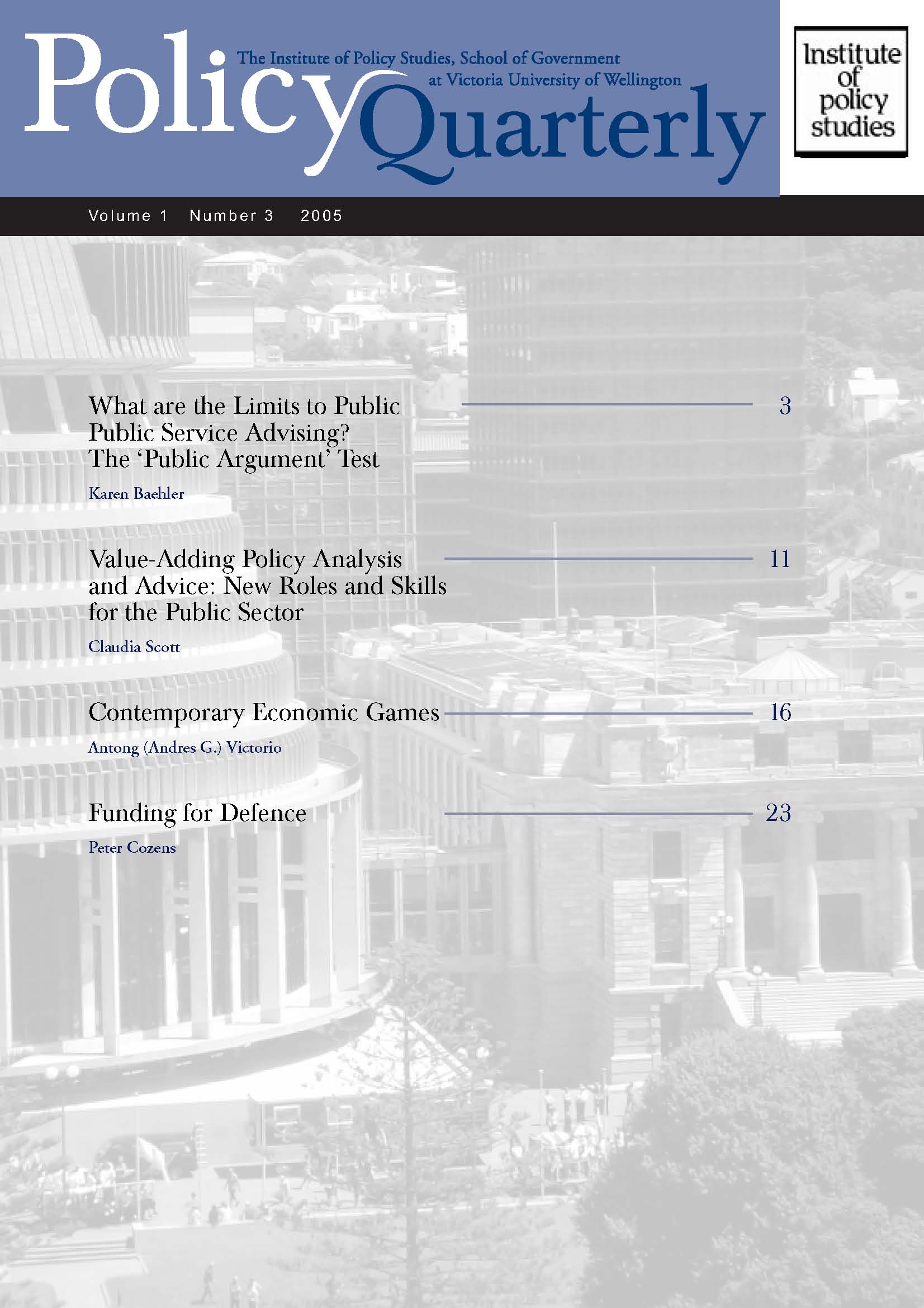 Policy Quarterly volume 1 number 3 2005