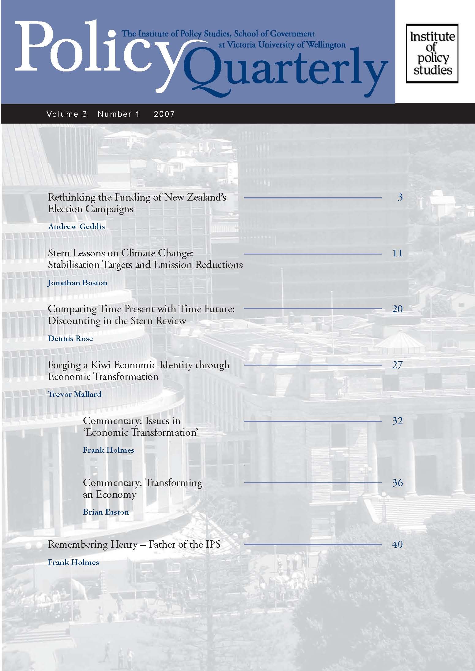 Policy Quarterly volume 3 number 1 2007