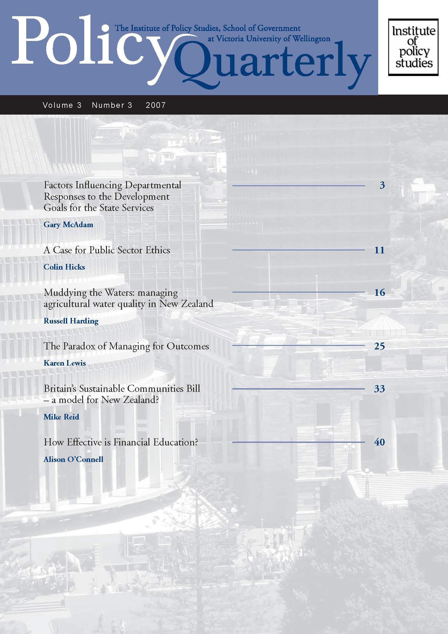 Policy Quarterly volume 3 number 3 2007